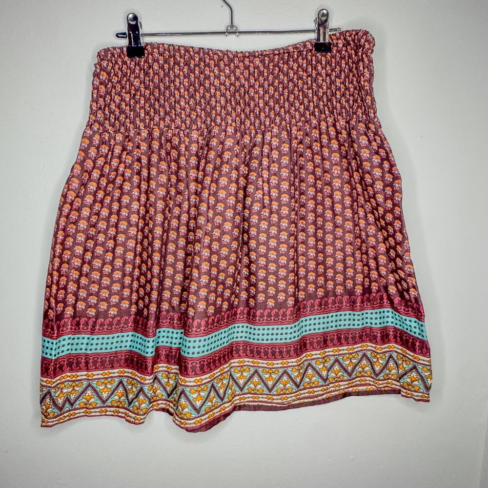 Blue Play Smocked Waist Boho Floral Mini Skirt Cotton India Size